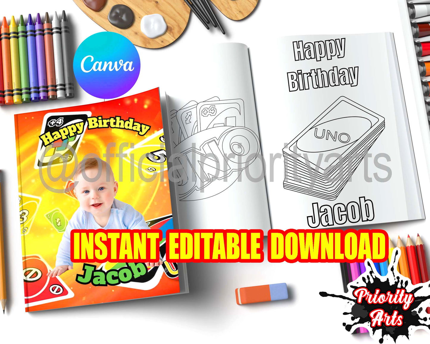Uno Coloring Book Instant Editable Download