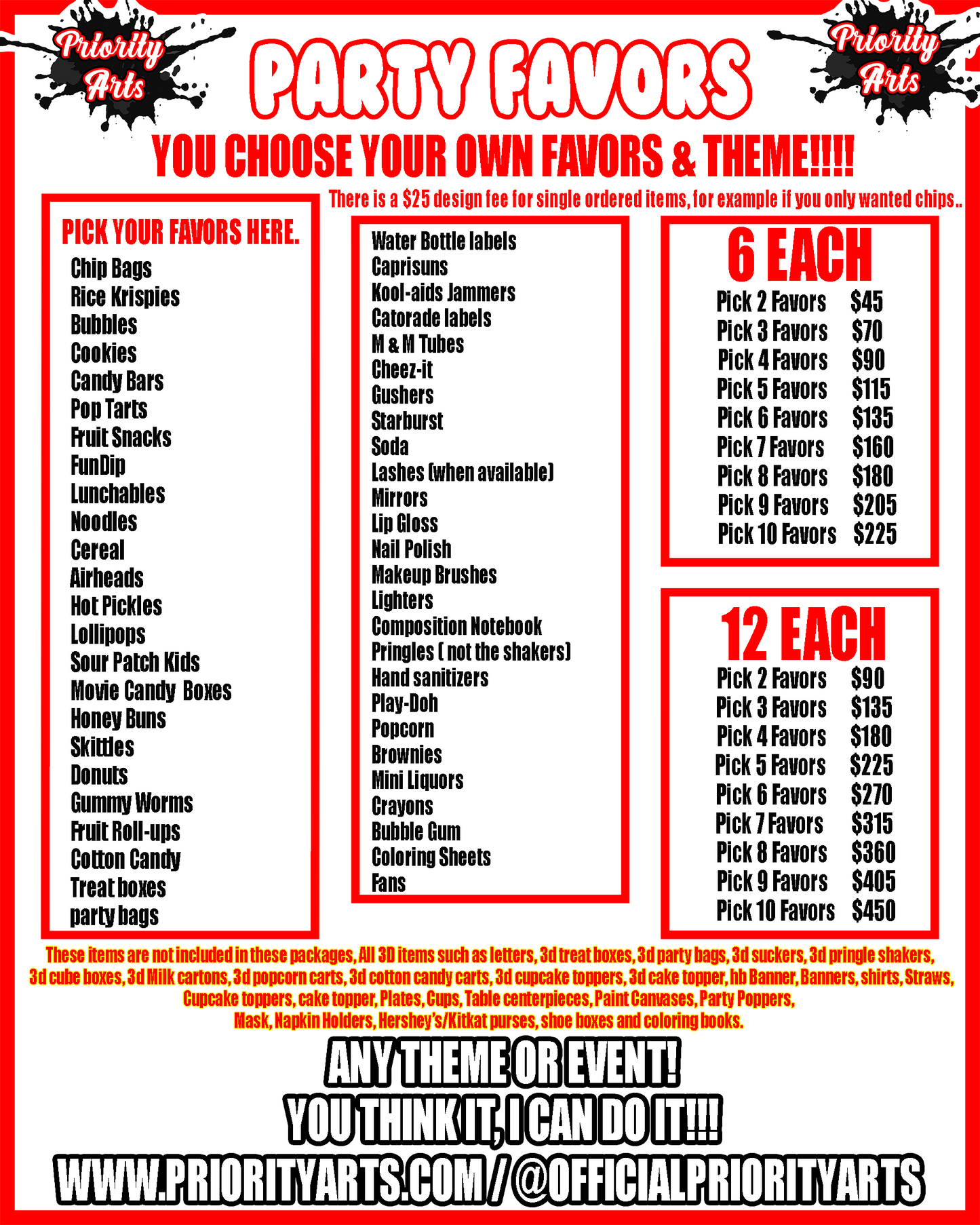 PICK 4 PARTY FAVOR PACKAGE