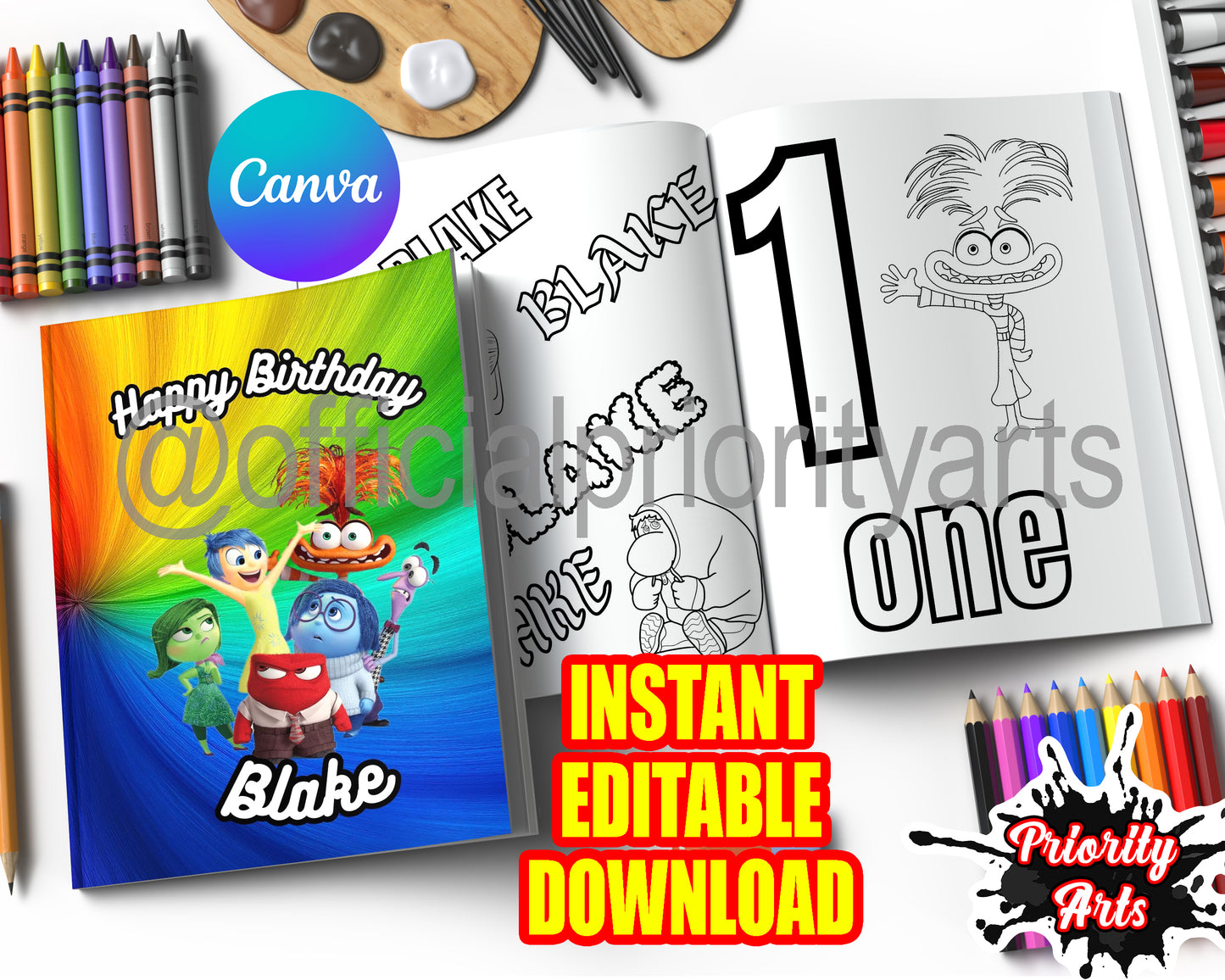 Inside Out Coloring Book Instant Editable Download