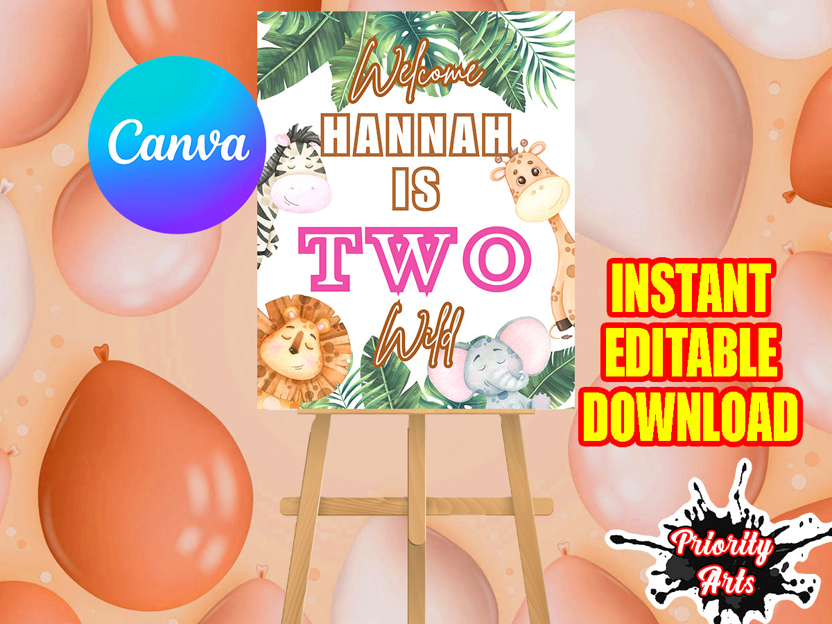 Two Wild Welcome Sign Instant Editable Download