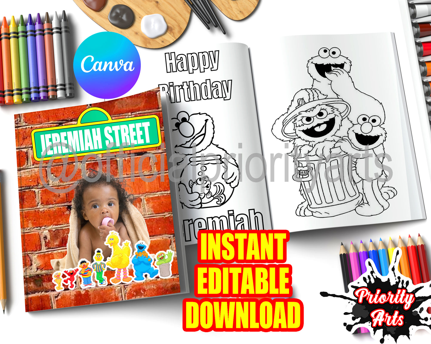 Sesame Coloring Book Instant Editable Download