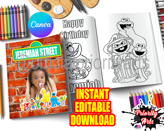 Sesame Coloring Book Instant Editable Download