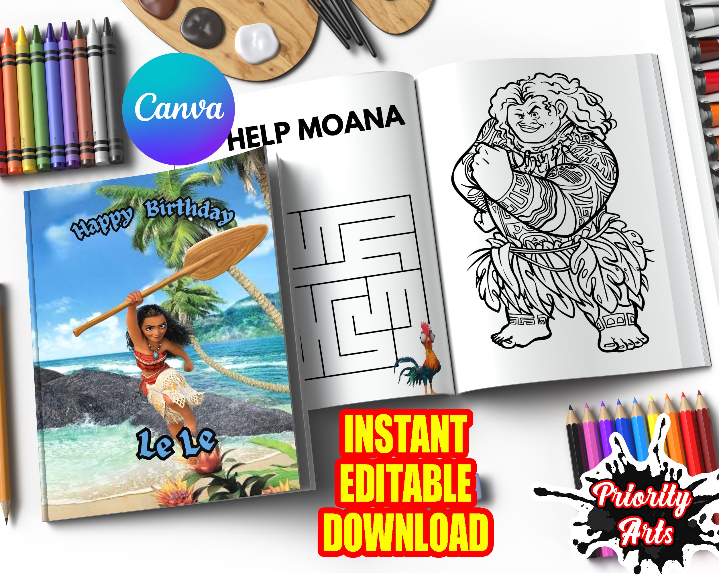 Moana Coloring Book Instant Editable Download (Copy) – Priority Arts
