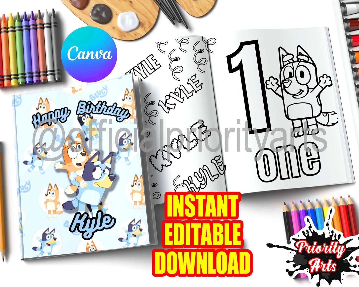 Bluey Coloring Book Instant Editable Download