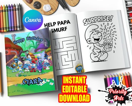 Smurf Coloring Book Instant Editable Download