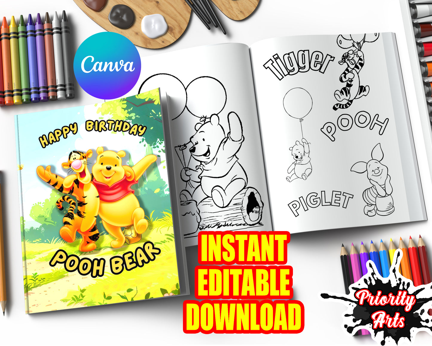 Winnie the Pooh Coloring Book Instant Editable Download